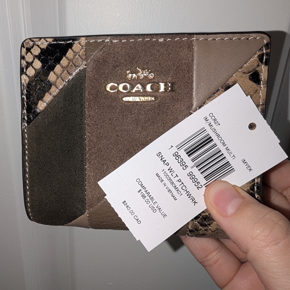 Coach Snap Wallet With Patchwork And Snake Print - Picture 5 of 7